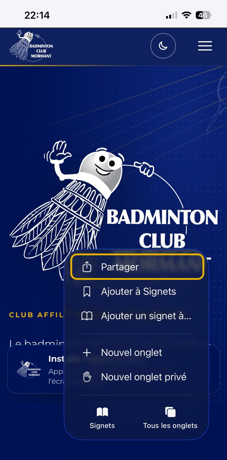 Le menu de Safari ouvert, la ligne Partager entourée